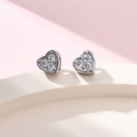 Clear Cubic Zirconia Heart Stud Earrings EJEW-K093-24P-1