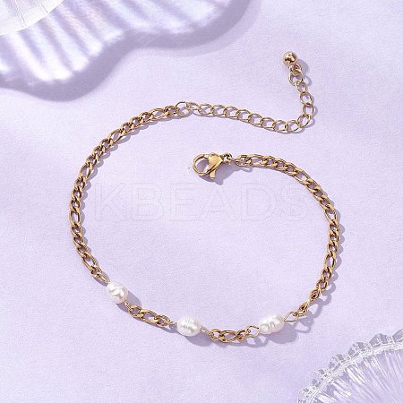 Natural Cultured Freshwater Pearl Beads Link Bracelets BJEW-JB13206-1