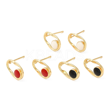 Rack Plating Brass Twist Oval Stud Earrings with Enamel EJEW-D061-01G-1