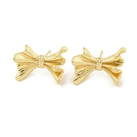 Bowknot Rack Plated Brass Stud Earrings for Women EJEW-Z051-06G-1