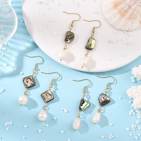 Natural Paua Shell & Natural Pearl Dangle Earrings EJEW-JE07333-1