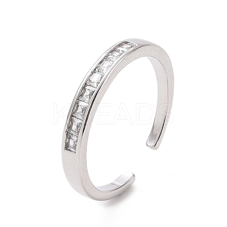 Clear Cubic Zirconia Rectangle Open Cuff Ring RJEW-I094-14P-1