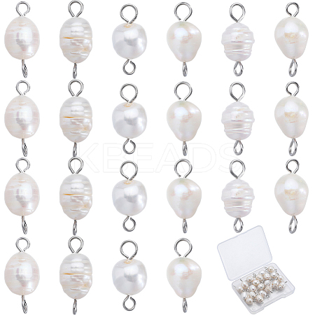 Natural Cultured Freshwater Pearl Potato Connector Charms PALLOY-SC00011-1