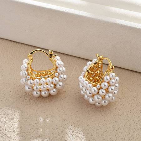 Brass ABC Plastic Imitation Pearl Basket Hoop Earrings EJEW-S270-08G-1