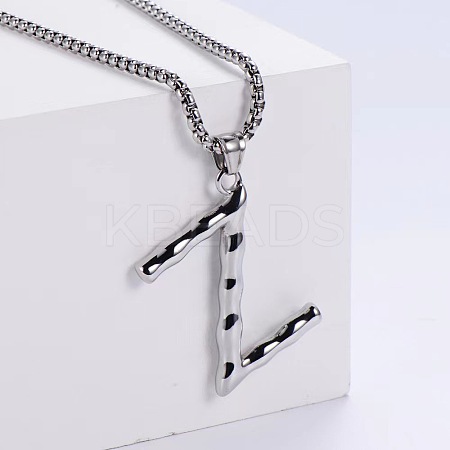 3Pcs 304 Stainless Steel Textured Letter Pendant Box Chain Necklaces LW4134-52-1