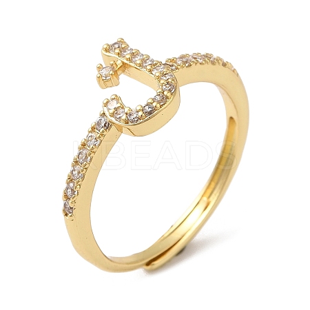 Rack Plating Brass Cubic Zirconia Arabic Letters Adjustable Rings for Women RJEW-S407-10G-14-1
