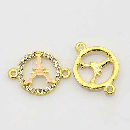 Golden Tone Alloy Enamel Rhinestone Multi-stone Links connectors ENAM-J474-01G-1