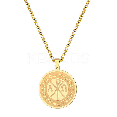 201 Stainless Steel Flat Round with Constantine Cross Pendant Necklaces FS-WG04E5D-01-1