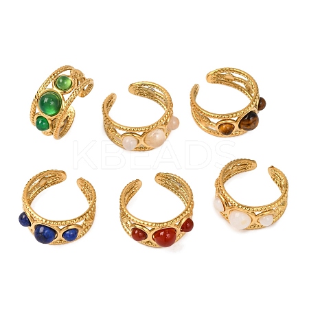 Round Natural Mixed Stone Finger Rings RJEW-Q822-31G-1