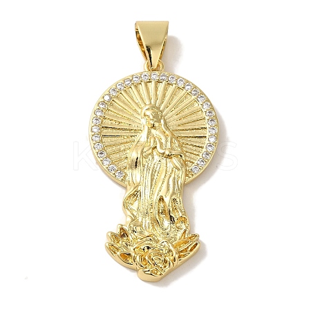 Rack Plating Brass Micro Pave Clear Cubic Zirconia Pendants KK-P267-14E-G-1