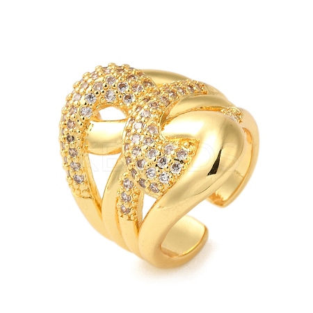 Adjustable Brass Micro Pave Clear Cubic Zirconia Open Cuff Rings for Women RJEW-A048-03G-1