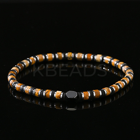 Natural Picture Jasper & Synthetic Non-magnetic Hematite Beads Stretch Bracelets for Men LS-NY6374-1