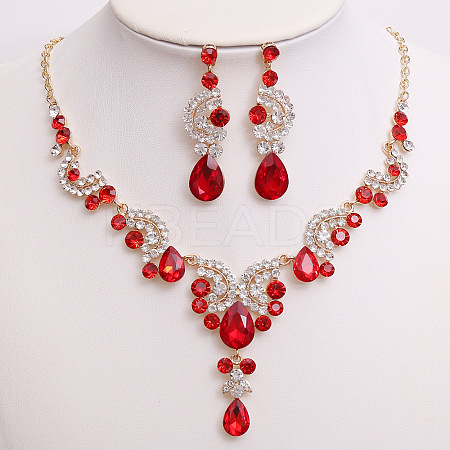 Teardrop & Moon Alloy Rhinestone Pendant Necklace & Stud Dangle Earring FS-WG0A8BD-11-1