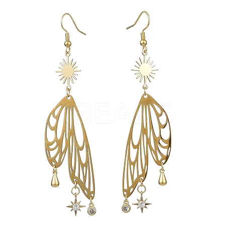 Sun & Butterfly Brass Chandelier Earrings EJEW-TA00360-1