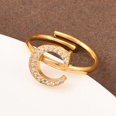 304 Stainless Steel Micro Pave Cubic Zirconia Cuff Open Rings LS-RJEW-D336-01G-05-1