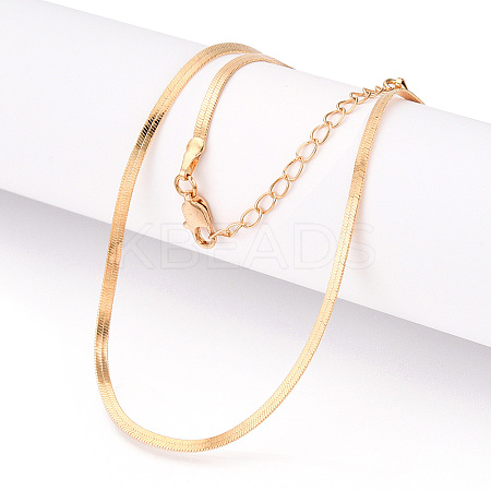 Brass Flat Snake Chain Necklaces for Women Men NJEW-N054-03G-1