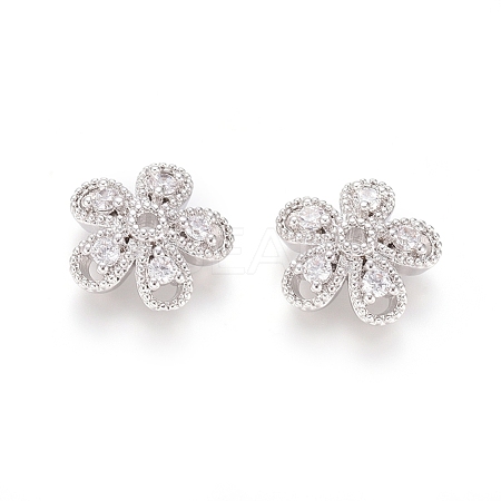 5-Petal Brass Micro Pave Clear Cubic Zirconia Bead Caps ZIRC-G153-41P-1