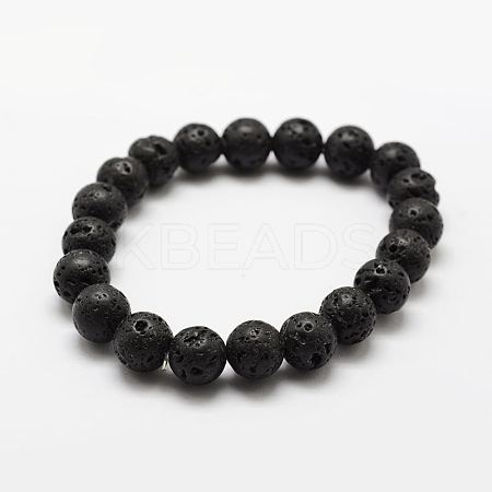Natural Lava Rock Round Beads Stretch Bracelets BJEW-G550-07-6mm-1