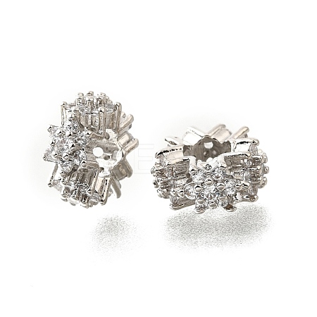 Flower Brass Micro Pave Cubic Zirconia European Beads KK-V008-19P-03-1