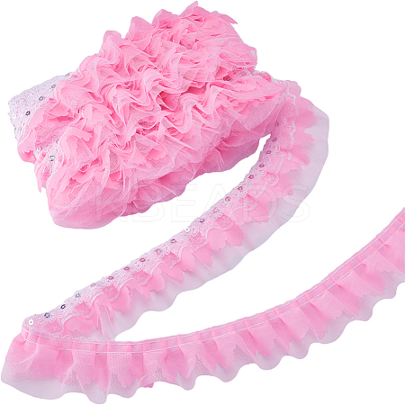 10M Polyester Flower Lace Ribbon with Paillettes OCOR-GF0003-34B-1