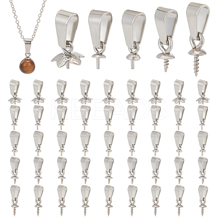 50Pcs 5 Style 201 Stainless Steel Screw Cup Pearl Peg Bails Pin Pendants DIY-AB00038-1