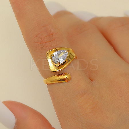 304 Stainless Steel with Cubic Zirconia Cuff Rings for Women FS-WG503C7-15-1