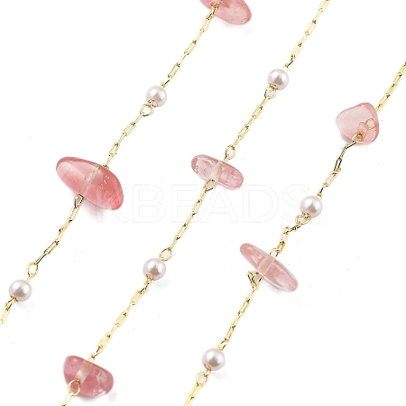 Cherry Quartz Glass  & Glass Link Chains CHC-K014-12G-06-1