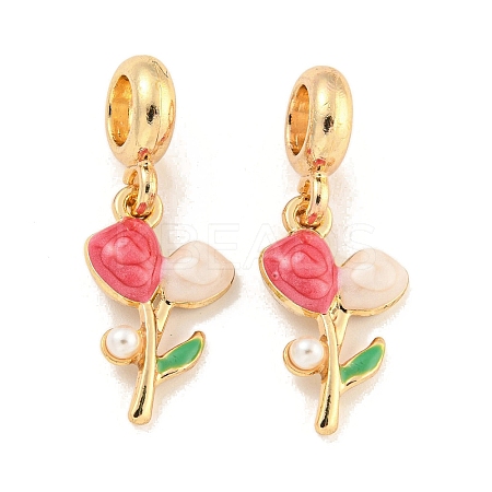 Rack Plating Alloy Enamel Flower European Dangle Charms FIND-B034-45G-02-1