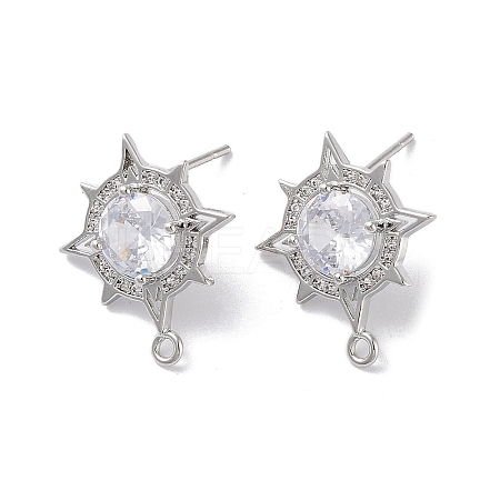Brass Micro Pave Cubic Zirconia Stud Earring Findings KK-E107-09P-1