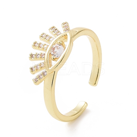 Clear Cubic Zirconia Eye Open Cuff Ring RJEW-E072-16G-1