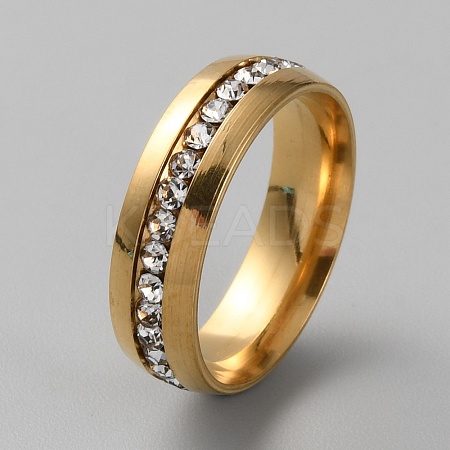 Stainless Steel Finger Ring with Crystal Rhinestone RJEW-WH0002-19G-1