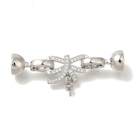 Brass Micro Pave Clear Cubic Zirconia Fold Over Clasps KK-K389-027P-1