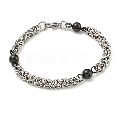 Non-Tarnish Two Tone 201 Stainless Steel Round Link & Byzantine Chain Bracelet BJEW-B078-21BP-1