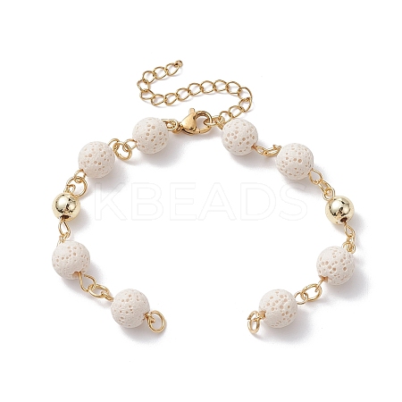 Dyed Natural Lava Rock Round Beaded Chain Bracelet Making AJEW-JB01206-01-1