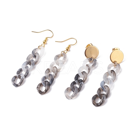 Chunky Acrylic Curb Chain Long Drop Earrings EJEW-JE04772-02-1