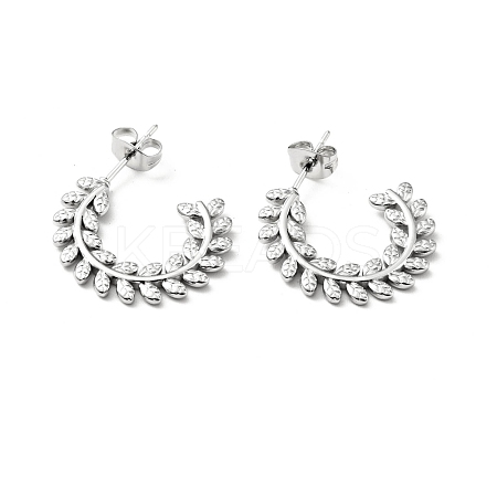 Non-Tarnish 304 Stainless Steel Olive Leaf Wrap Stud Earrings EJEW-A076-01P-1