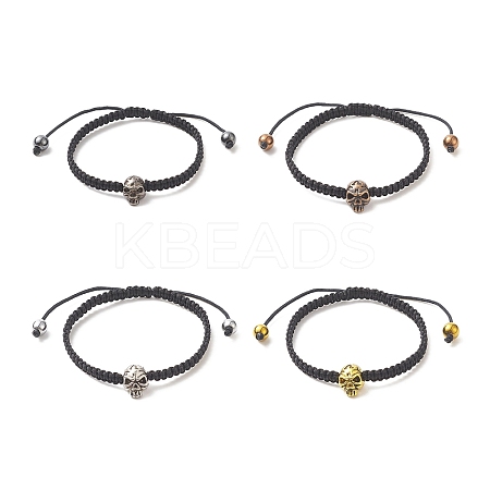 4Pcs 4 Color Synthetic Hematite & Alloy Skull Braided Bead Bracelets Set BJEW-JB09215-1