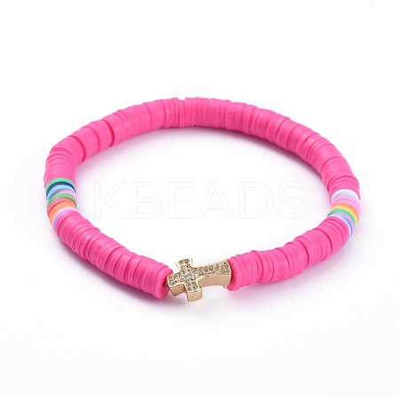 Handmade Polymer Clay Heishi Bead Stretch Bracelets BJEW-JB05090-03-1