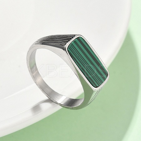 316L Stainless Steel Natural Malachite Finger Rings for Women RJEW-U054-02C-01P-1