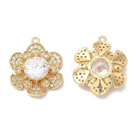 Brass Micro Pave Cubic Zirconia and Glass Charms KK-B074-24G-1