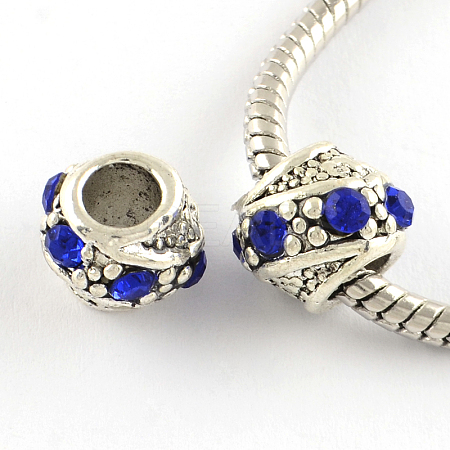 Barrel Antique Silver Plated Metal Alloy Rhinestone European Beads ALRI-Q228-02B-1