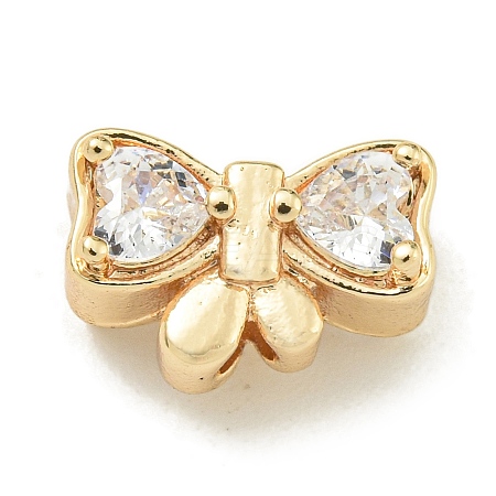 Rack Plating Brass Micro Pave Cubic Zirconia Bead KK-K386-19G-1