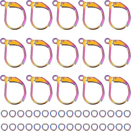 50Pcs Rainbow Color 304 Stainless Steel Leverback Earring Findings STAS-UN0038-46-1