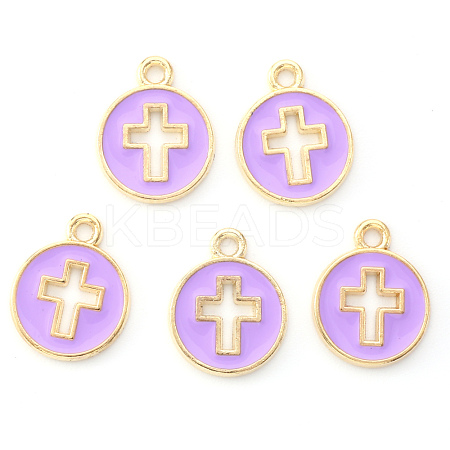 Light Gold Plated Alloy Enamel Pendants ENAM-R136-18C-1