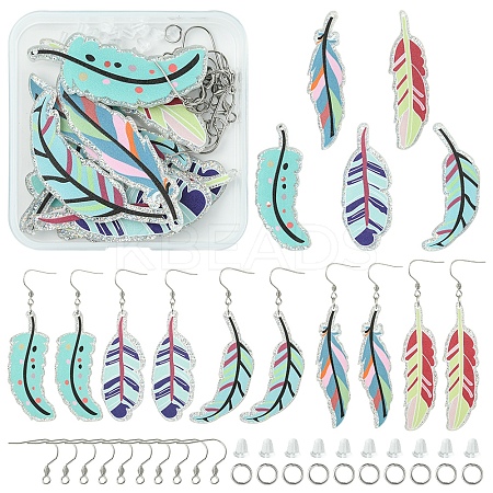 DIY Glitter Acrylic Feather Dangle Earrings Making Kits DIY-FS0006-84-1