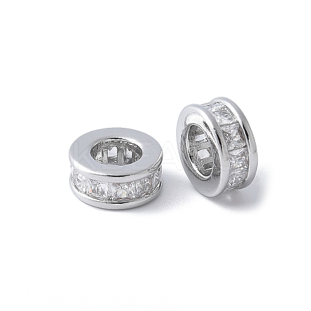 Brass Micro Pave Clear Cubic Zirconia Spacer Beads KK-F892-30P-1