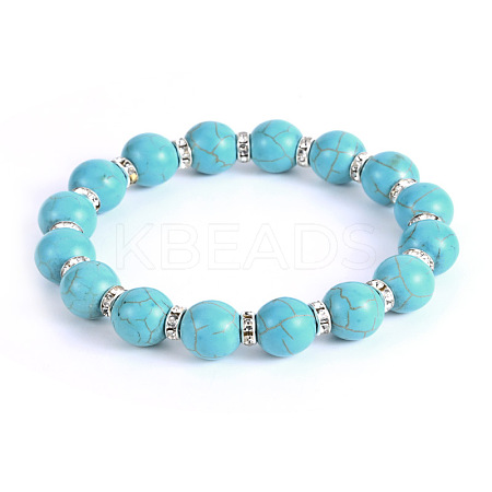 Vintage Round Synthetic Turquoise Beaded Bracelets for Women FL7669-2-1