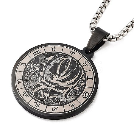 Retro Mandala 201 Stainless Steel Box Chain Constellation Pendant Necklaces for Women Men NJEW-M223-01L-1