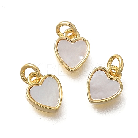 Brass & Natural Shell Heart Charms KK-D431-025B-01G-1