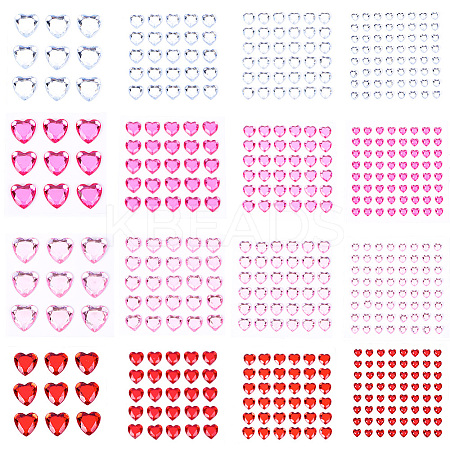 16Pcs 16 Styles Face Heart Acrylic Rhinestone Stickers AJEW-SP0001-94-1